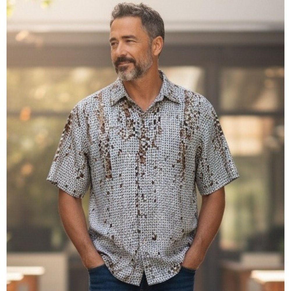 Royaura Hawaiian Button Down‎ Shirt Men's XXL Geometric Pattern Short Sleeve MCM